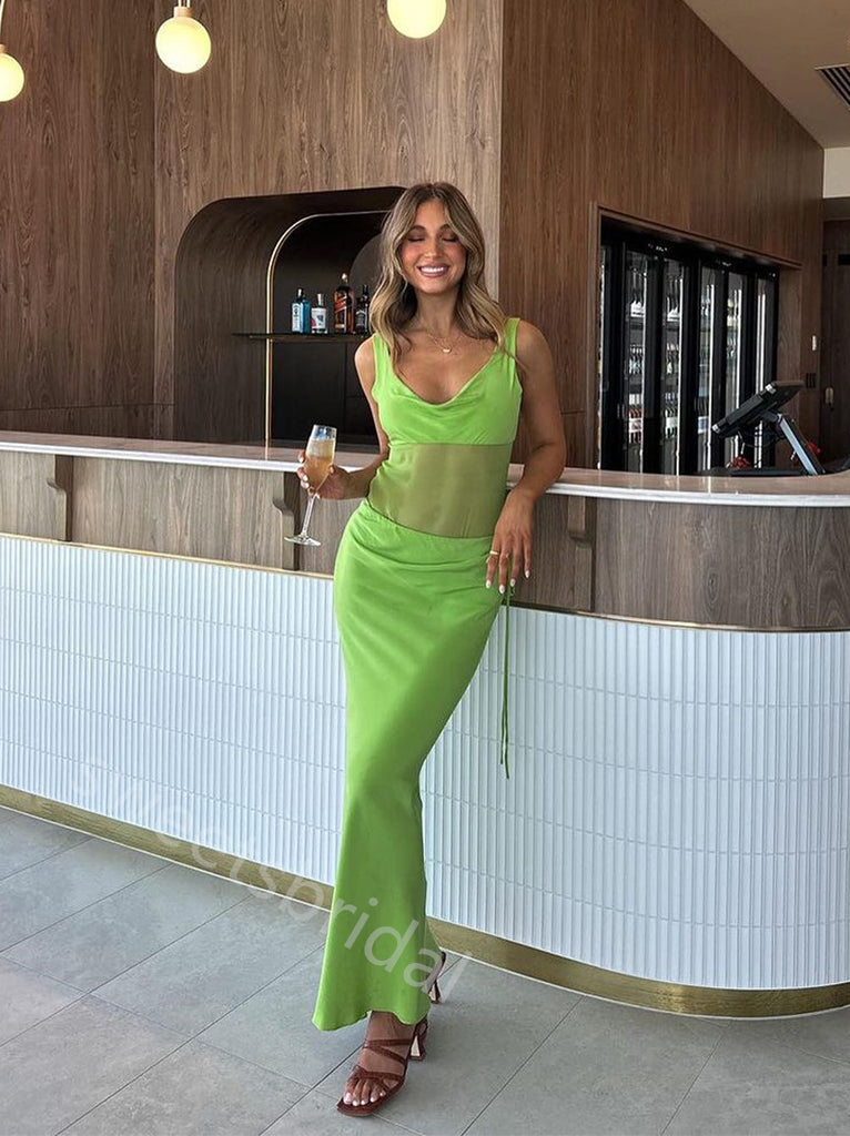 Green Jewel Sleeveless Sheath Floor Length Prom Dress,SWS2250