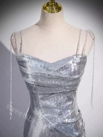Sparkly Spaghetti Straps Sleeveless Mermaid Floor Length  Prom Dress,SWS2296