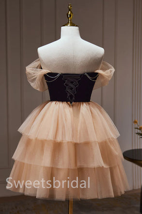 Elegant Off shoulder Sleeveless A-line Short Mini Homecoming Dress, BTW335