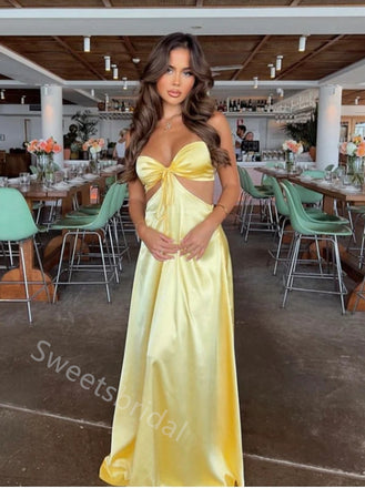 Yellow Sexy Sweetheart Sleeveless A-line Floor Length  Prom Dress,SWS2287
