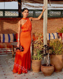 Desert Orange Halter Sleeveless Mermaid Floor Length Prom Dress,SWS2187