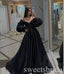 Black Long Sleeves V-neck A-line Long Prom Dress,SWS2473