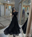 Black Long Sleeves V-neck A-line Long Prom Dress,SWS2473