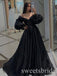 Black Long Sleeves V-neck A-line Long Prom Dress,SWS2473