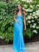 Blue V-neck Spaghetti Straps Sleeveless Mermaid Floor Length Prom Dress,SWS2524