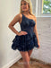 Elegant One shoulder Sleeveless A-line Short Mini Homecoming Dress, BTW3591