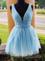 Elegant V-neck Sleeveless A-line Short Mini Homecoming Dress, BTW392