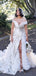 Elegant Off shoulder Sleeveless Side slit A-line Lace applique Wedding Dresses,DB0340