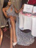 Sexy One Shoulder Sleeveless Sheath Long Prom Dress,SWS2086