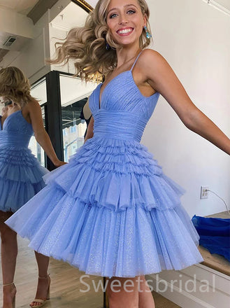 Sexy V-neck Sleeveless A-line Short Mini Homecoming Dress, BTW394