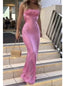 Pink Spaghetti Straps Sleeveless Sheath Floor Length  Prom Dress,SWS2285