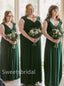 Elegant V-neck Cap sleeves A-line Long Bridesmaid Dressess, SWE1392