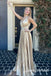 Sparkly Spaghetti Straps V-neck A-line Floor Length Prom Dress,SWS2531