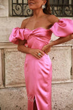 Elegant Off Shoulder Side Slit Sheath Floor Length Prom Dress,SWS2311