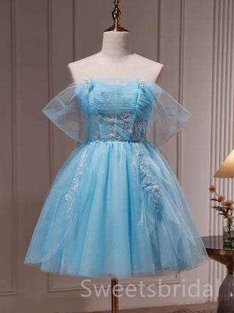 Elegant Strapless Sleeveless A-line Short Mini Homecoming Dress, BTW343