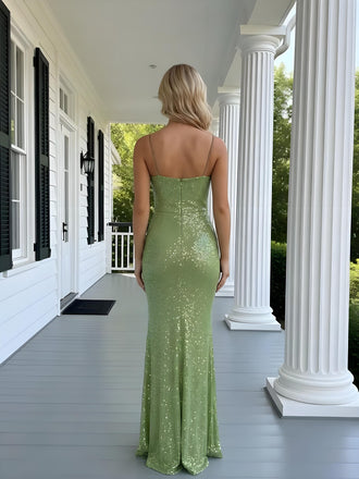 Sexy Jewel Spaghetti Straps Sleeveless Mermaid Long Prom Party Dress,SWS2603