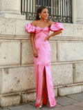 Elegant Off Shoulder Side Slit Sheath Floor Length Prom Dress,SWS2311