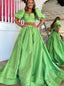 Green Two Pieces Square A-line Floor Length Prom Dress,SWS2238