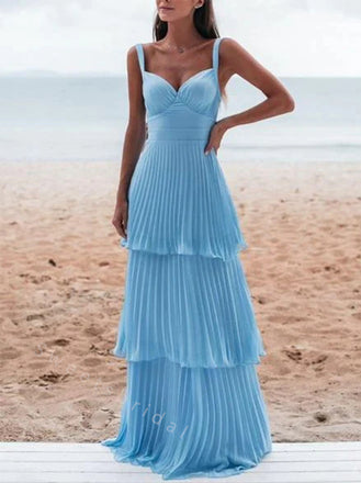 Sexy V-neck Ruffle A-line Long Prom Dress,SWS2068