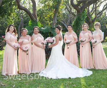 Elegant V-neck Off shoulder A-line Long Bridesmaid Dressess, SWE1393
