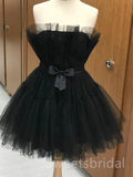 Black Elegant Strapless Sleeveless A-line Short Mini Homecoming Dress, BTW387