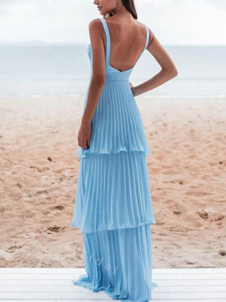 Sexy V-neck Ruffle A-line Long Prom Dress,SWS2068