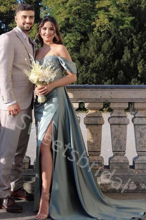 Elegant Sweetheart Off soulder Side slit Sheath Long Prom Dress,SW2008