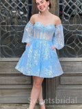 Elegant Off shoulder Sleeveless A-line Short Mini Homecoming Dress, BTW368
