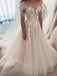 Elegant V-neck Long sleeves A-line Lace applique Wedding Dresses,DB0341