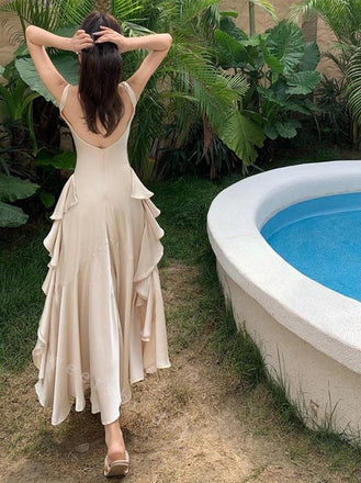 Elegant Side slit Ruffle A-line Long Prom Dress,SWS2062