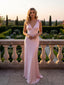 Pretty Pink V-Neck Sleeveless Bow Knot Mermaid Floor Length Prom Party Dress,SWS2579