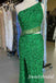 Sparkly Green One Shoulder Mermaid Floor Length Prom Dress,SWS2532