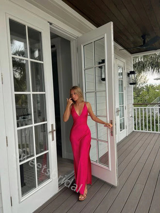 Sexy V-neck Sleeveless Sheath Floor Length  Prom Dress,SWS2288