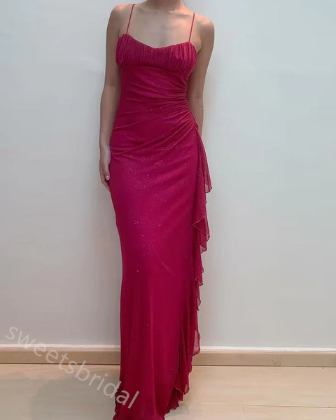 Sexy Spaghetti Straps Sleeveless Sheath Long Floor Length Prom Dress,SWS2332