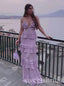 Cute V-neck Ruffles Sleeveless A-line Long Prom Dress,SWS2452