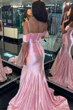Pink Sparkly Off Shoulder Sleeveless Mermaid Floor Length Prom Dress,SWS2260