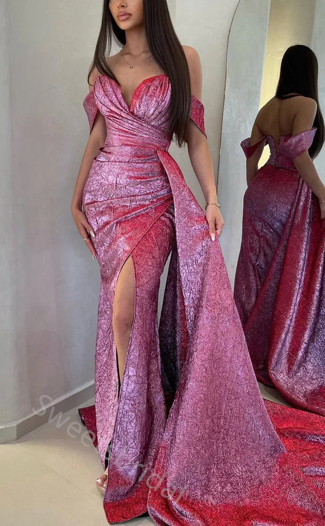 Sexy Off Shoulder Side Slit Mermaid Long Prom Dress,SWS2134