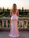Pretty Pink V-Neck Sleeveless Bow Knot Mermaid Floor Length Prom Party Dress,SWS2579