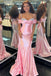 Pink Sparkly Off Shoulder Sleeveless Mermaid Floor Length Prom Dress,SWS2260