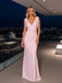 Pretty Pink V-Neck Sleeveless Bow Knot Mermaid Floor Length Prom Party Dress,SWS2579