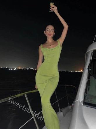 Moss Green Jewel Sleeveless Mermaid Floor Length Prom Dress,SWS2244