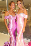 Pink Sparkly Off Shoulder Sleeveless Mermaid Floor Length Prom Dress,SWS2260