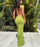 Moss Green Jewel Sleeveless Mermaid Floor Length Prom Dress,SWS2244