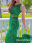 Sparkly Green One Shoulder Mermaid Floor Length Prom Dress,SWS2532