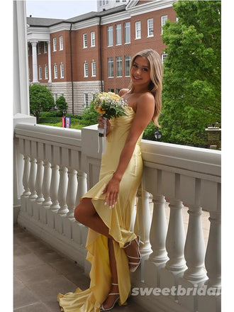 Sexy Strapless Sleeveless Ruffles Side Slit Mermaid Floor Length Prom Dress,SWS2573