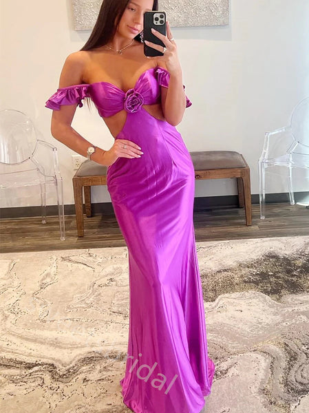 Purple Off Shoulder Sleeveless Sheath Floor Length Prom Dress,SWS2232