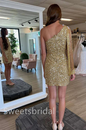 Elegant One shoulder Sheath Short Mini Homecoming Dress, BTW375