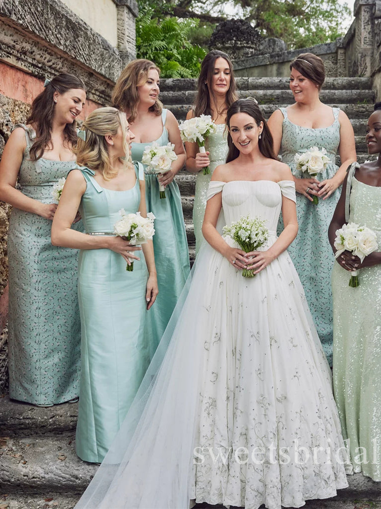 Mismatched Scoop Sleeveless Mermaid Long Bridesmaid Dresses, SWE1443