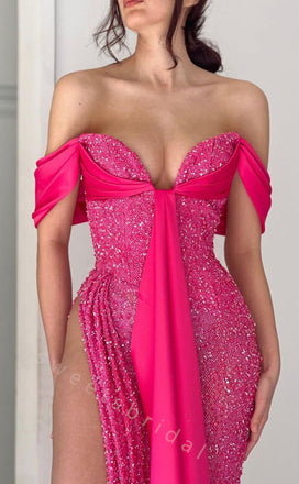 Charming Sweetheart Sleeveless Side Slit Mermaid Long Prom Dress,SWS2106