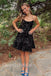 Black Halter Sleeveless A-line Short Mini Homecoming Dress, BTW351